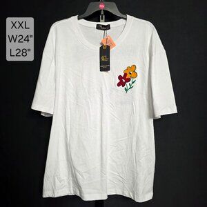 NWT Tailored Recreation T-Shirt 2XL XXL White Oversize Floral Embroidered
